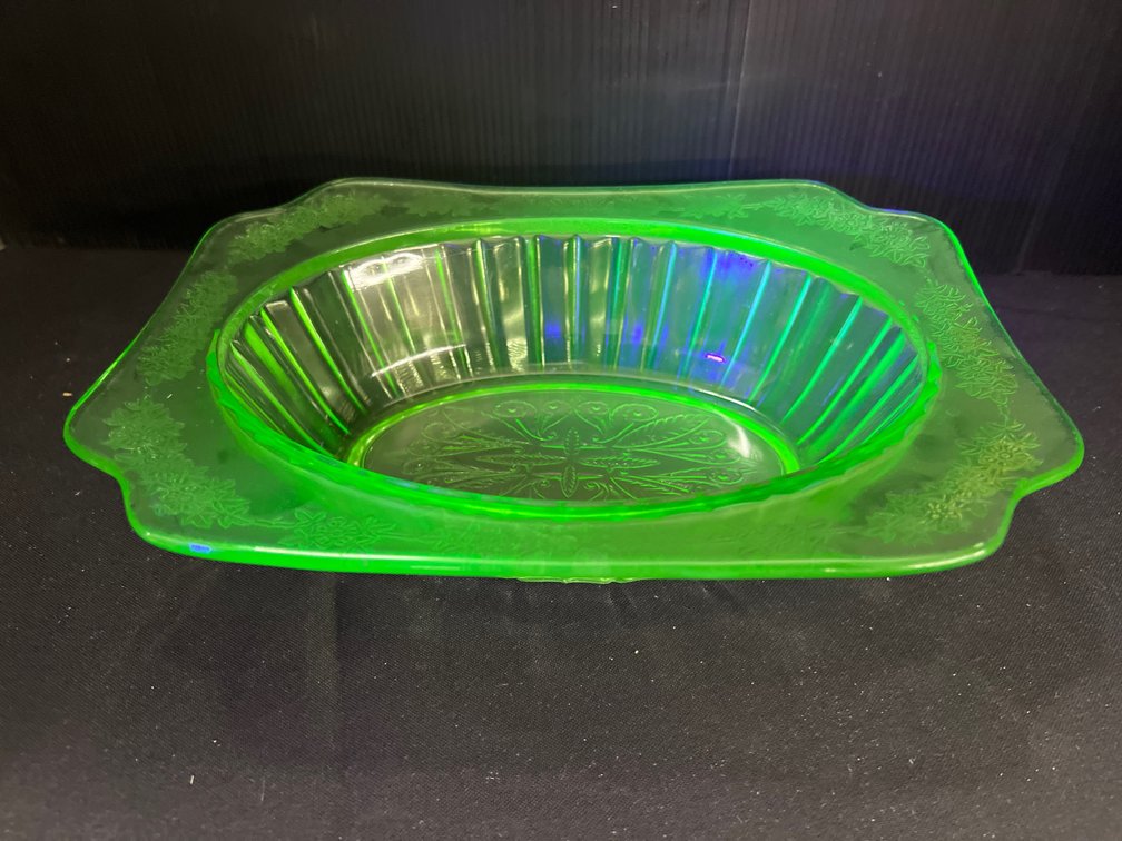 Green Uranium Depression Glass Serving Bowl