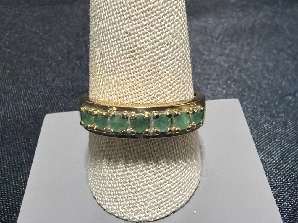 Gold-Tone Sterling Silver Ring with Round Green Gemstones