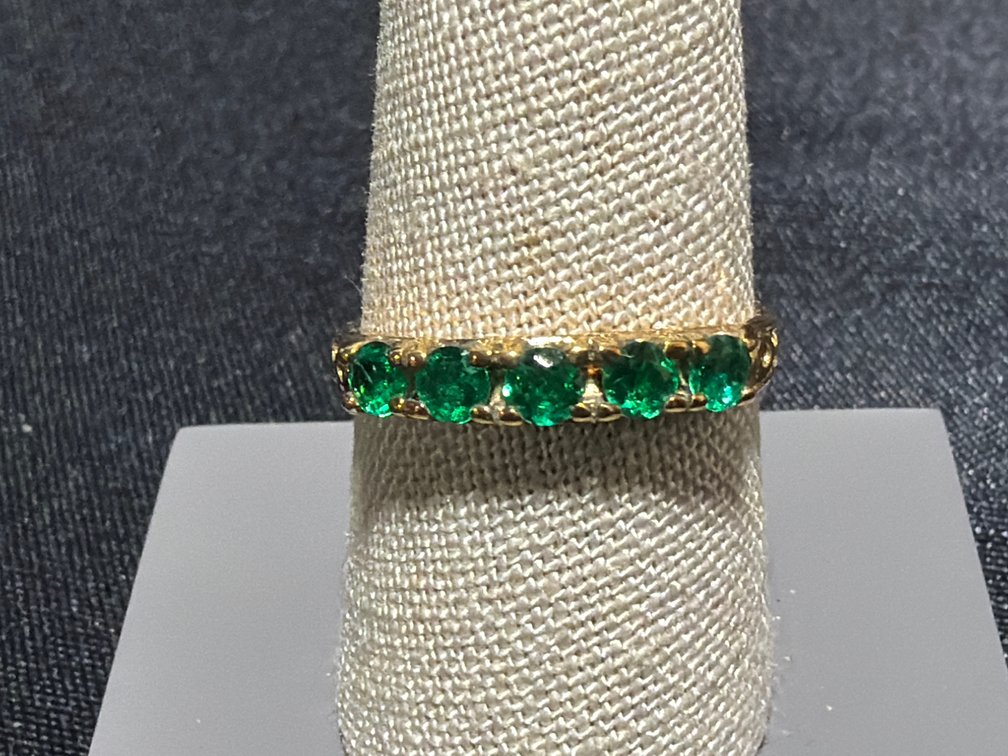 925 Yellow Gold-Tone Green Gemstone Band Ring