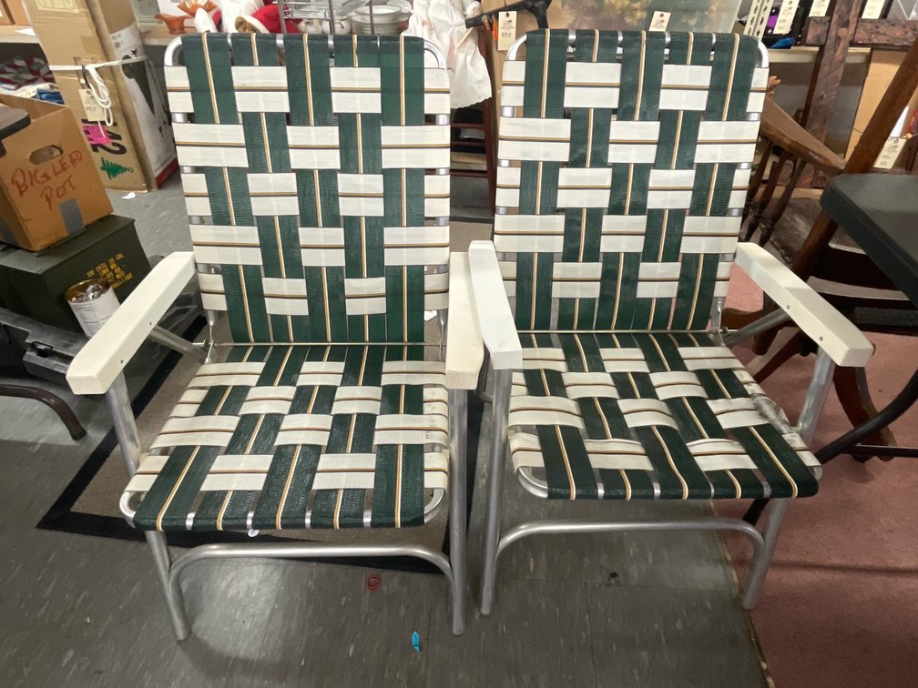 Pair of Aluminum Webbed Folding Lawn Chairs