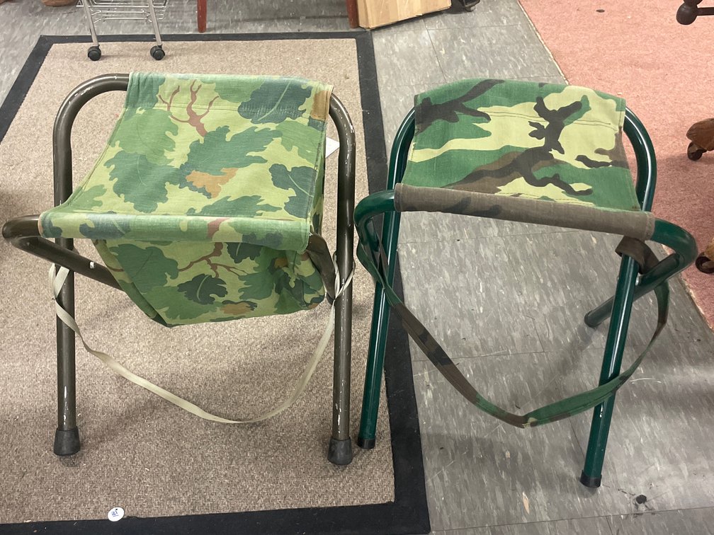 Two Folding Metal Camouflage Camp Stools