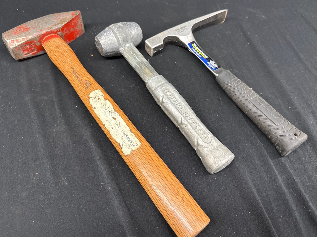 Bricklayer's Hammer, Metal Mallet, and Cross-Peen Hammer