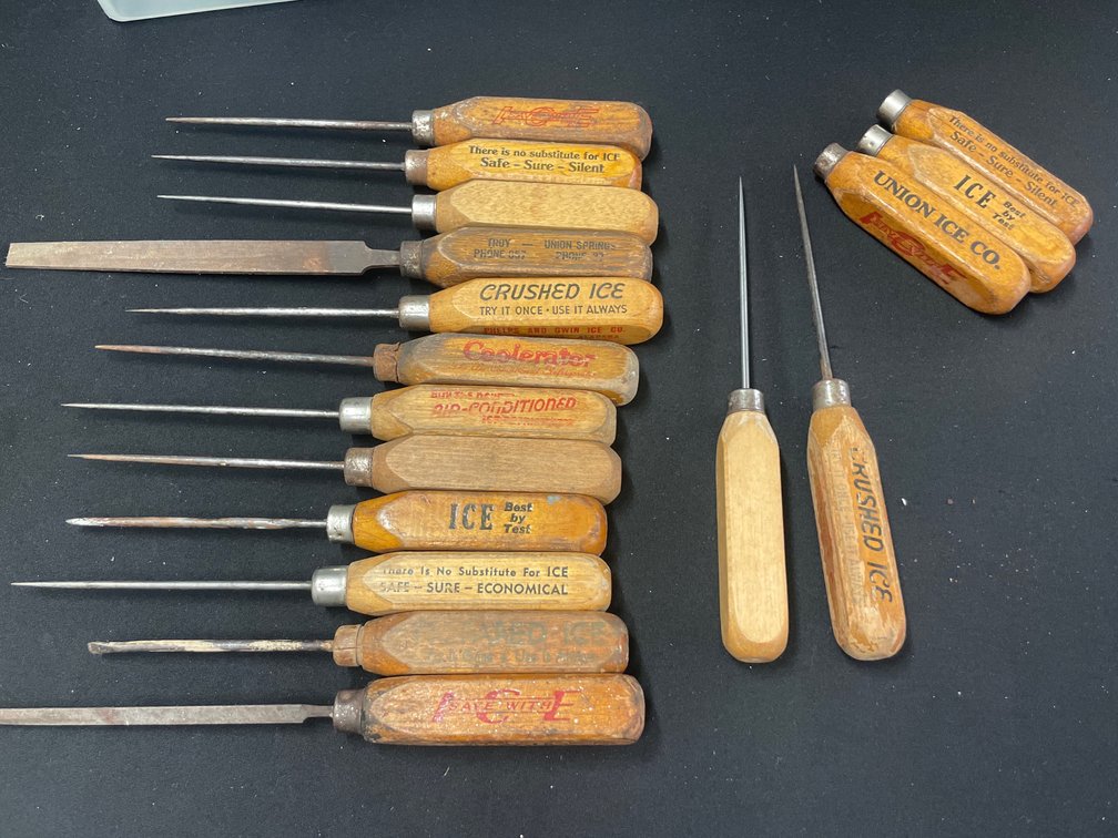Advertising Wooden-Handled Ice Picks, Tools, and Handles