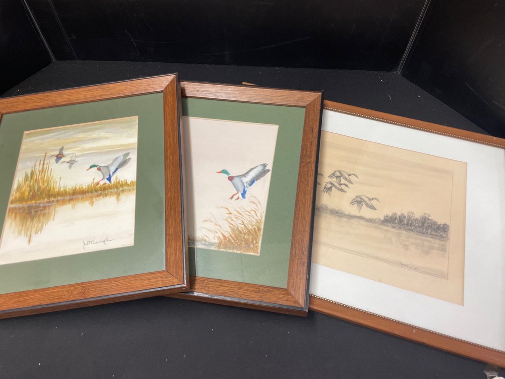 Framed Waterfowl Artworks in Stained Wood Frames