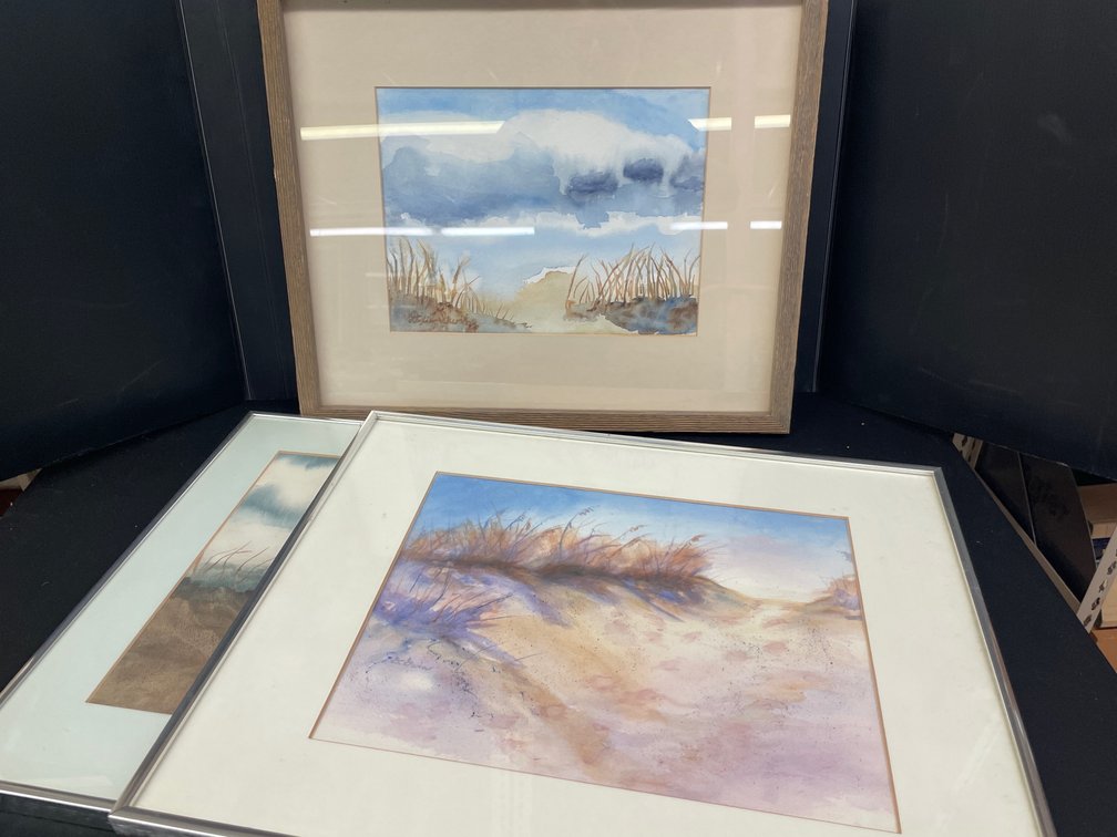 Framed Coastal Landscape Watercolor Paintings