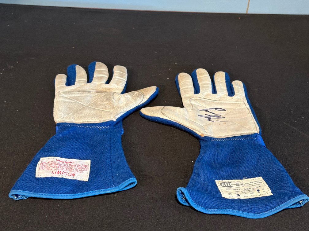 Ernie Irvin Signed Simpson Blue Racing Gloves with Autographed Palm