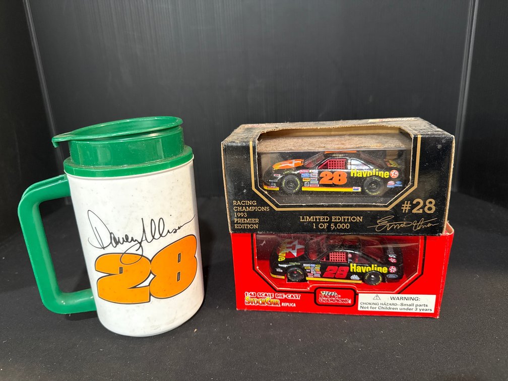Die-Cast Stock Car Replicas and Davey Allison Travel Mug