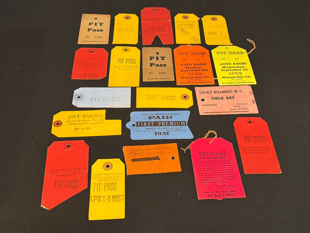 20 Midget Racing Pit Passes 1940s, 1950s, 1960s