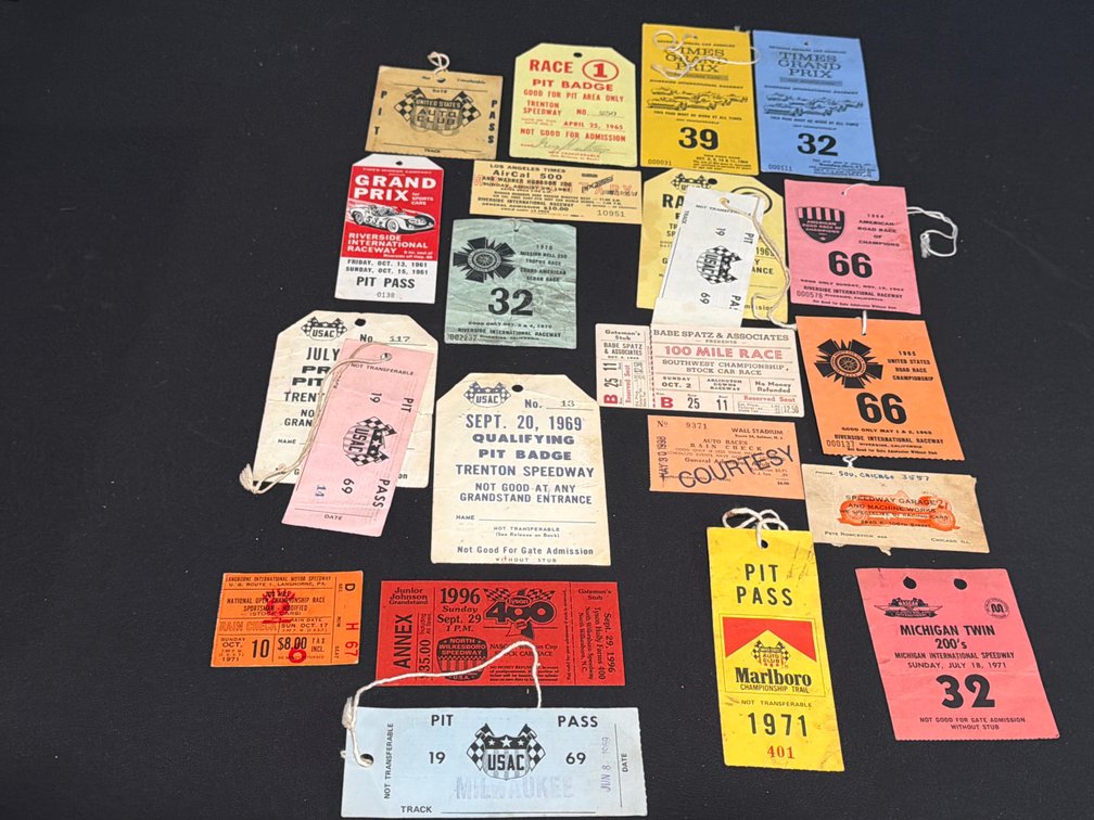 20 Vintage USAC Pit Passes and Event Tickets