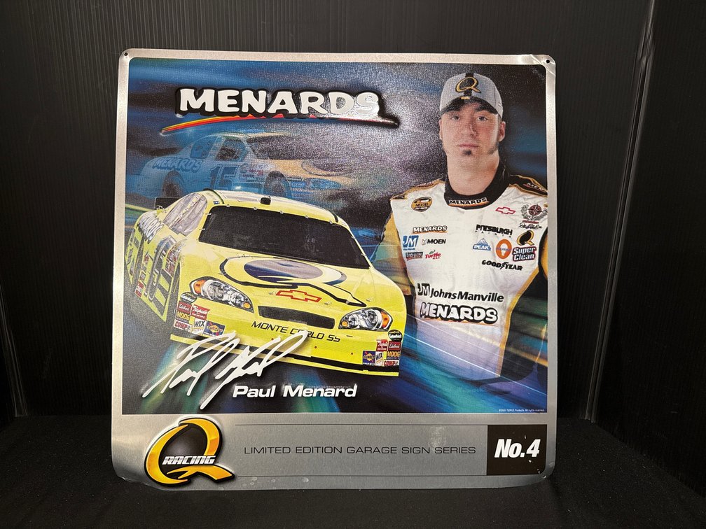 Menards Q Racing Paul Menard Embossed Metal Garage Sign