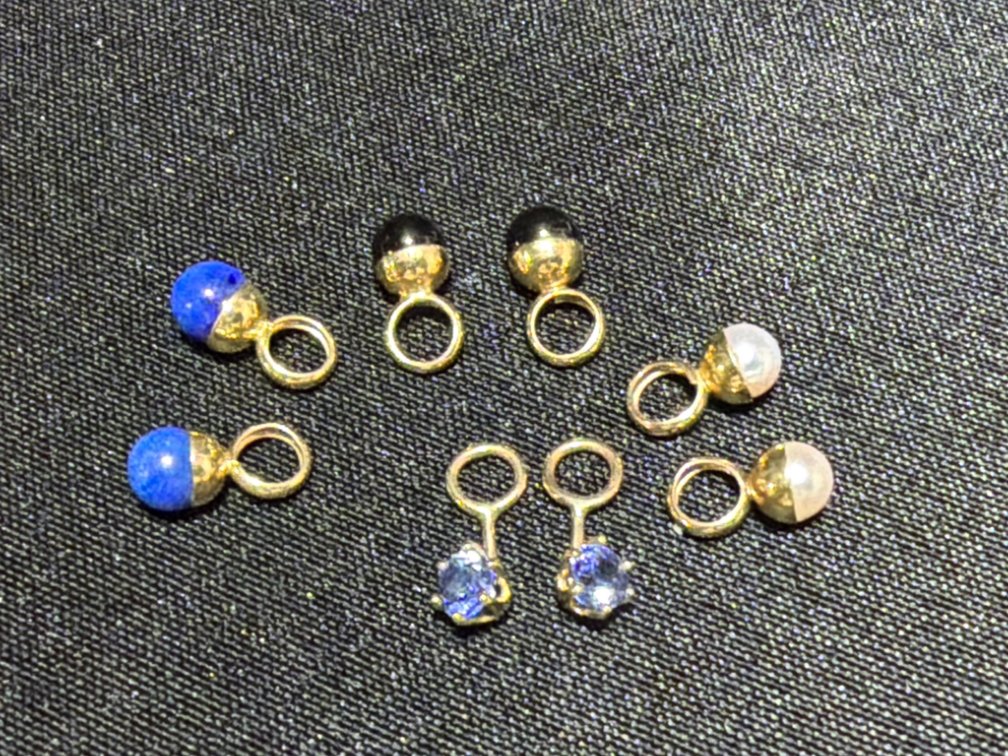 14K Yellow Gold Gemstone and Pearl Earring Charms