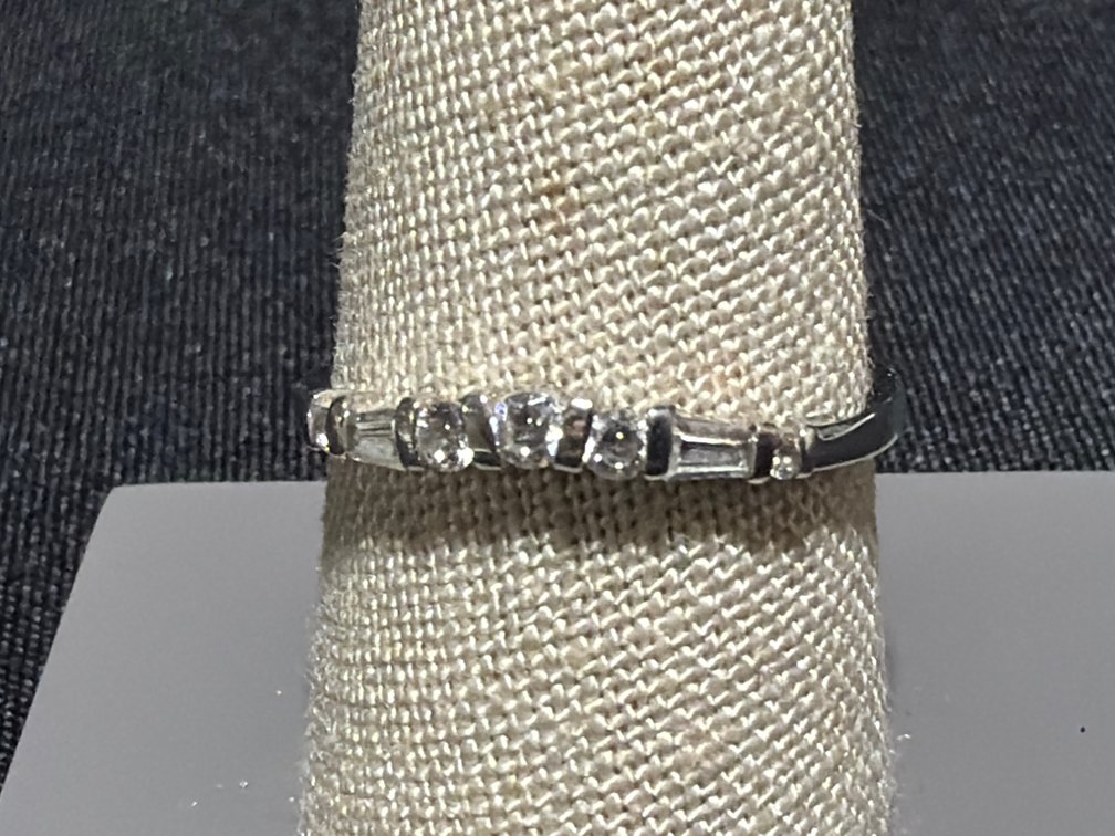 14kt Band Ring with Round and Baguette Cut Stones