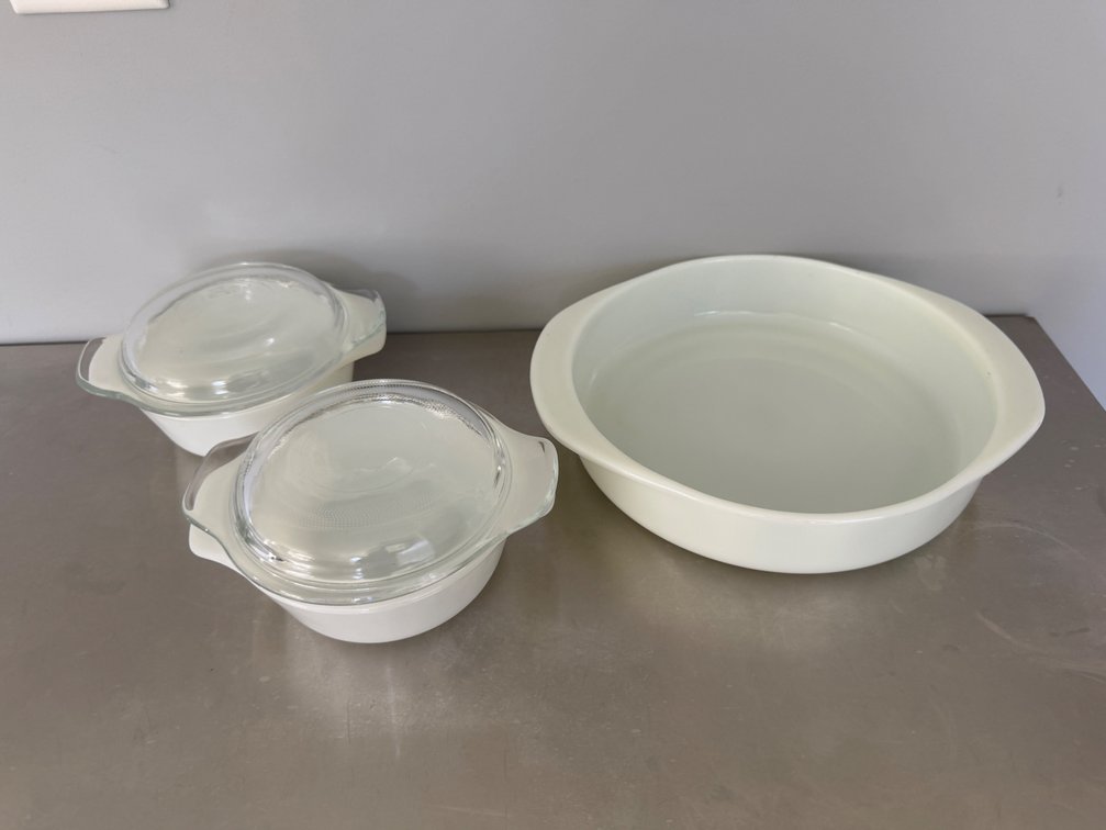 White Opaque Glass Casserole and Baking Dishes