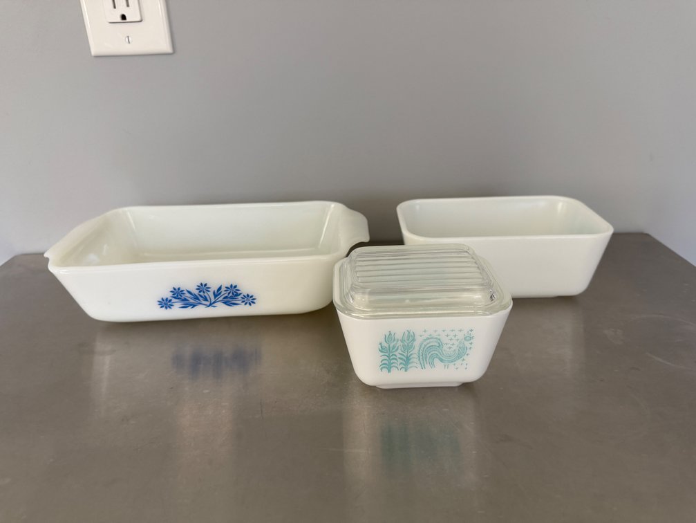 White Glass Baking Dish and Refrigerator Dishes