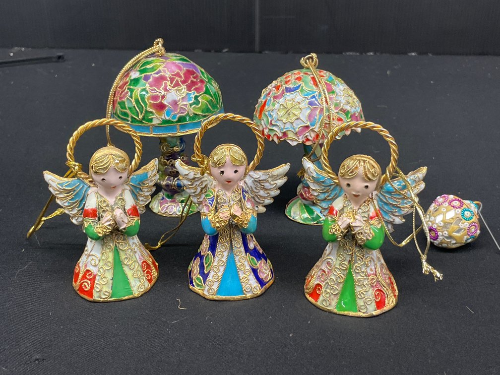 Cloisonné Enamel Angel and Miniature Lamp Ornaments