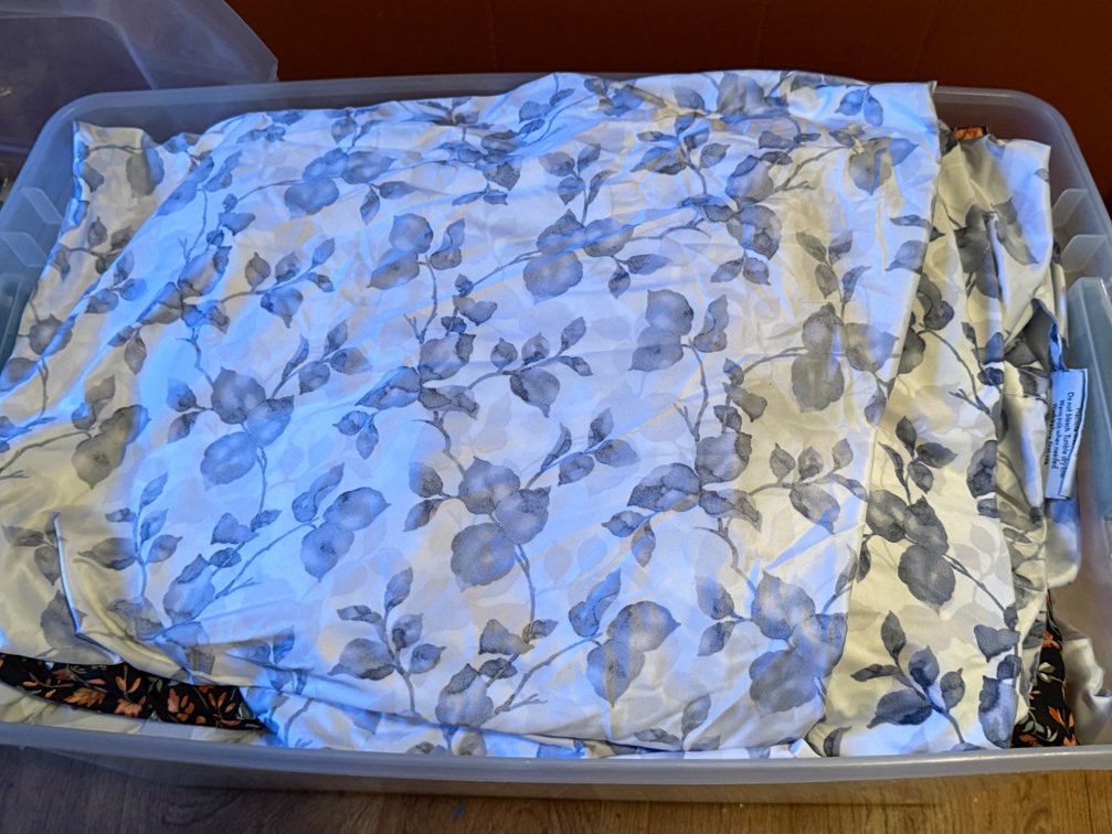 Bedding, Quilted Comforter, and Fleece Blanket with Storage Tote