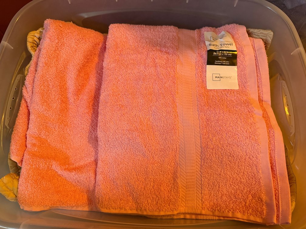 Quilted Pillow, Bath Towels, and Storage Tote
