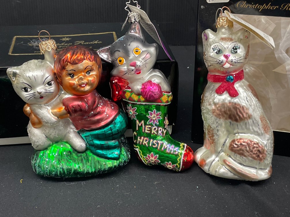 Christopher Radko Blown Glass Cat Christmas Ornaments