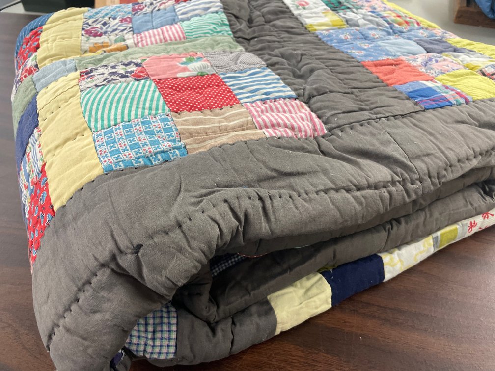 Hand-Stitched Patchwork Quilt with Gray Sashing