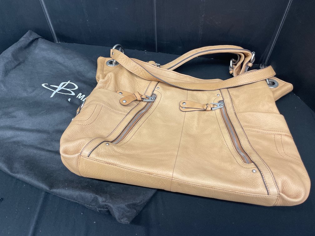 B. Makowsky Tan Pebbled Leather Shoulder Bag