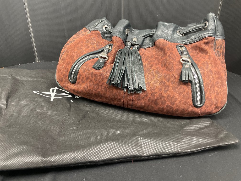 B. Makowsky Leopard Print Suede and Leather Shoulder Bag