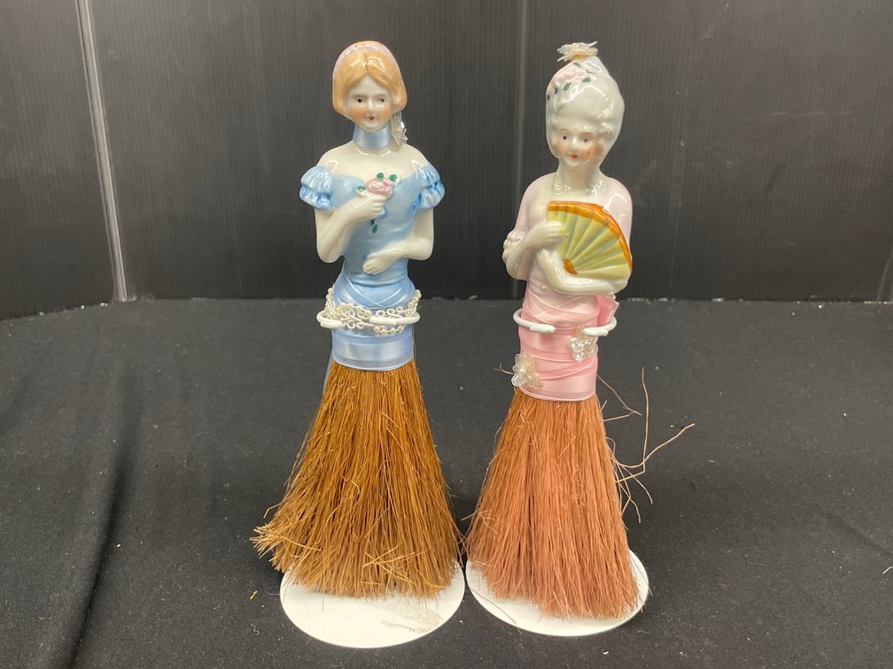 Two Japan Porcelain Half-Doll Whisk Brooms