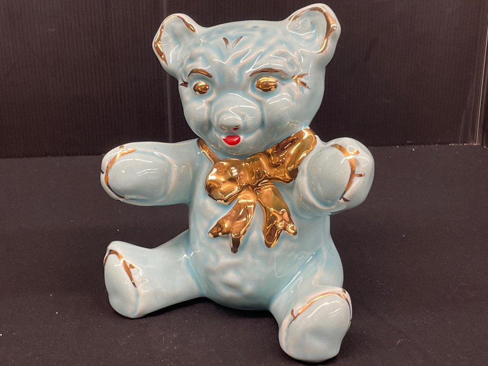 Light Blue Glazed Ceramic Teddy Bear Coin Bank