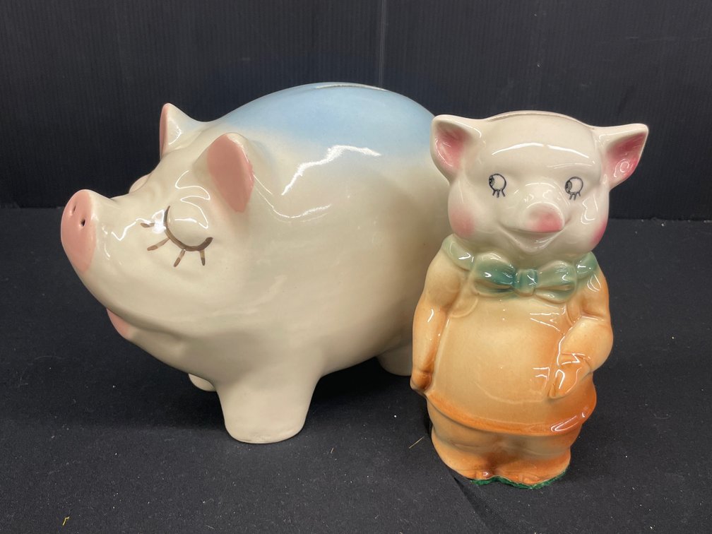 Two Glazed Ceramic Piggy Banks