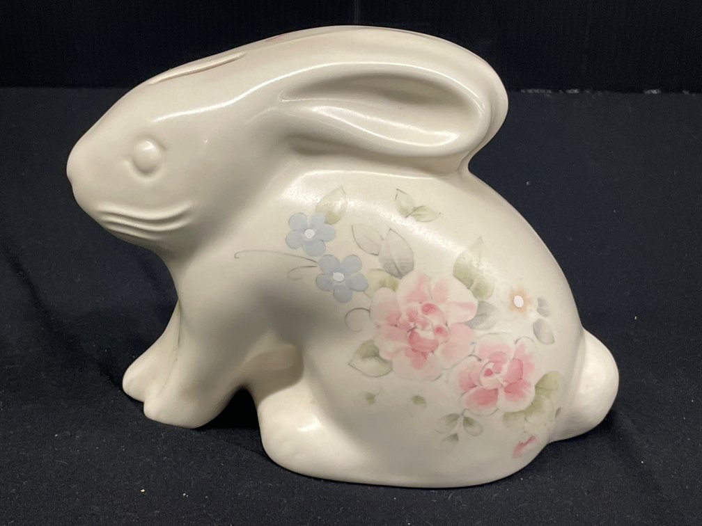Pfaltzgraff Floral Ceramic Rabbit Coin Bank