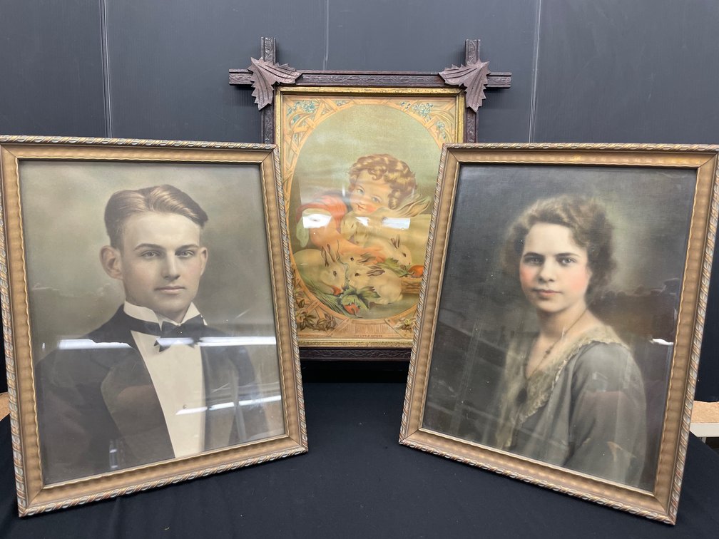 Framed Print and Pair of Framed Portraits