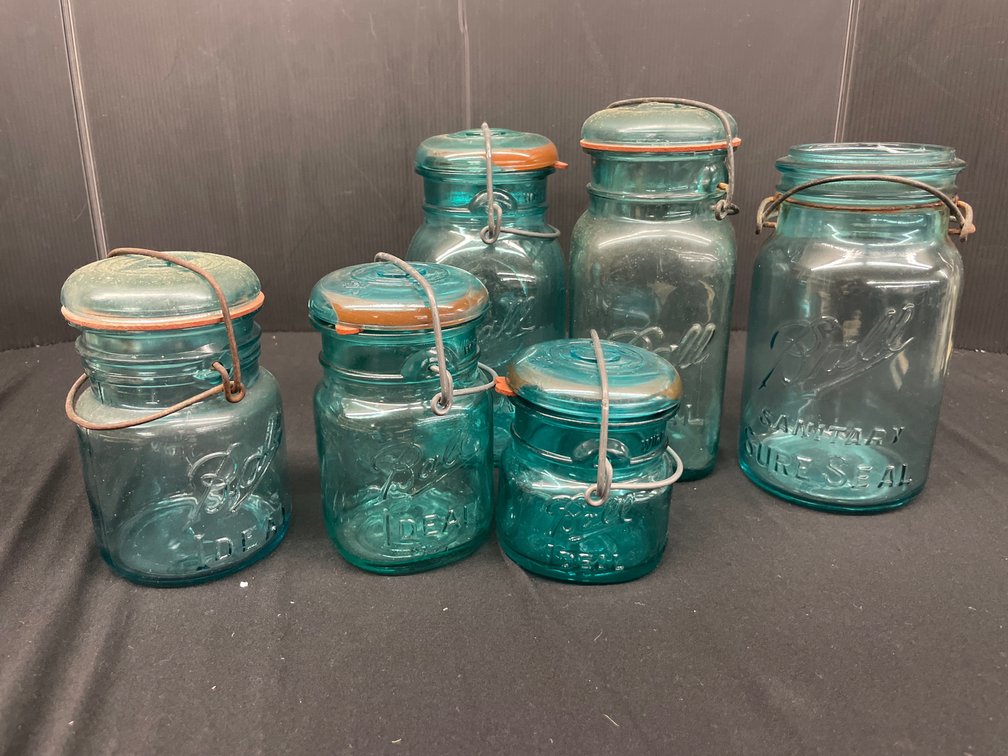 Ball Aqua Glass Canning Jars with Wire Bail Closures