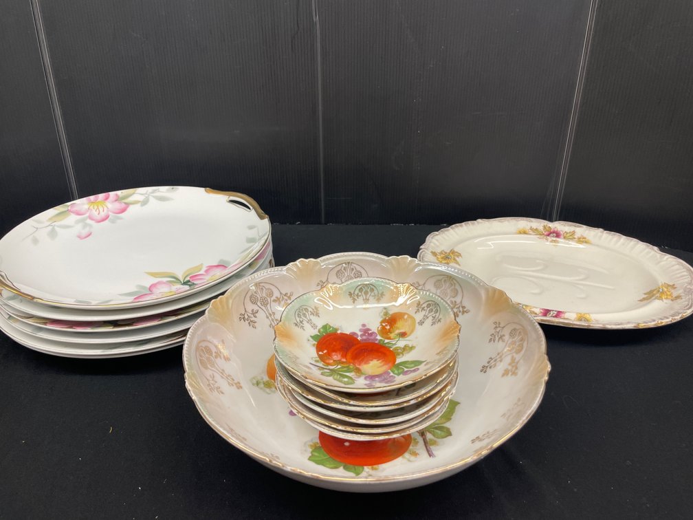 Ceramic Meat Platter, Berry Bowl Set, and Porcelain Plates