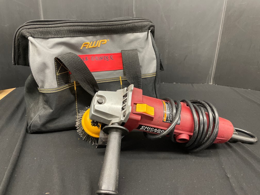 4-1/2" Angle Grinder, Tool Bag, and Abrasive Discs
