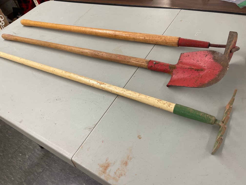 Wooden-Handled Garden Hoe, Shovel, and Rake