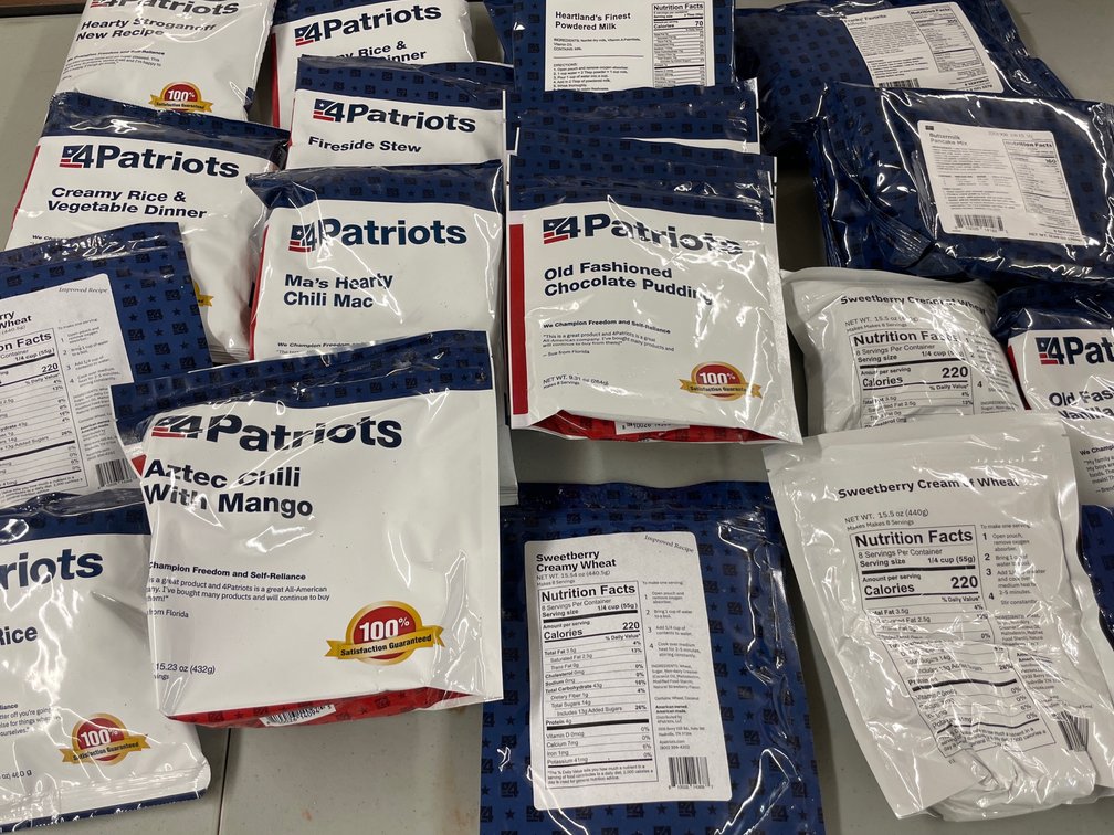 Emergency Food Pouches Including Entrees, Mixes, and Milk