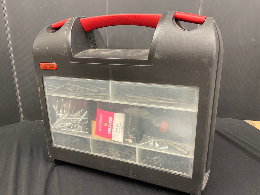 Corded Electric Drill, Organizer Case, Fasteners, and More