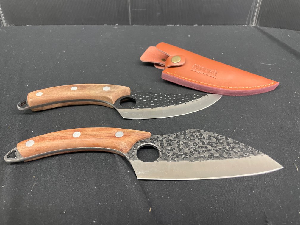 Curved Fixed-Blade Kitchen Knives with Sheath