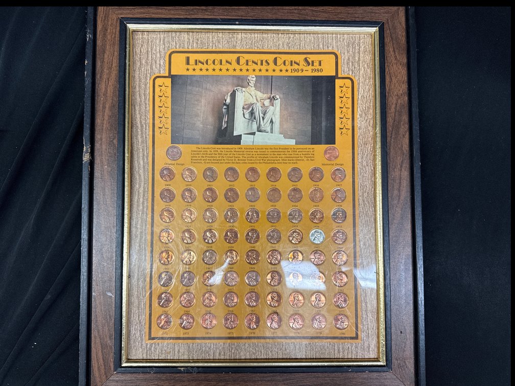 Framed Lincoln Cents Coin Set 1909-1980