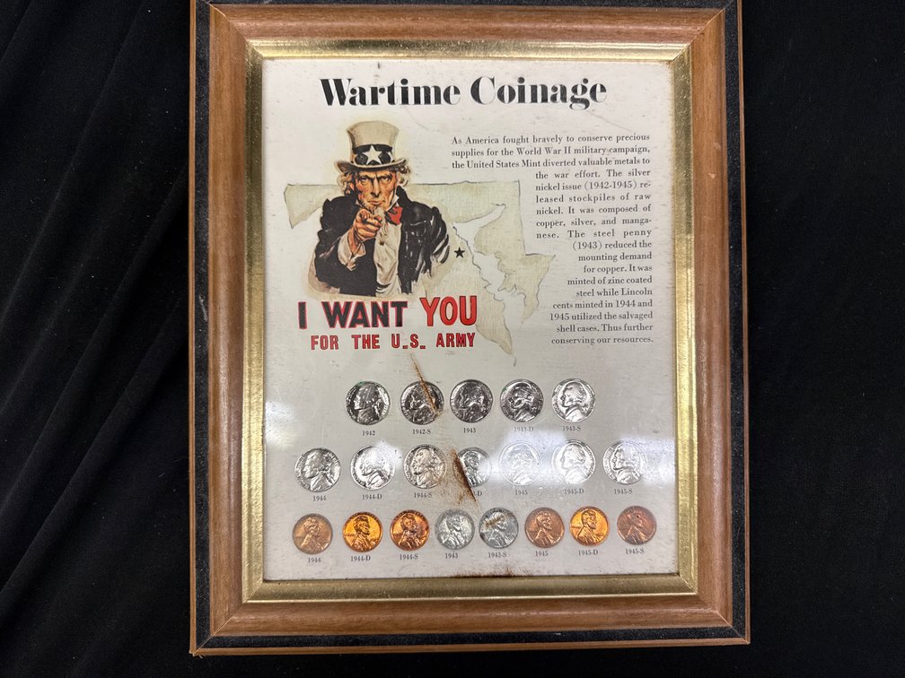 Framed Wartime Coinage WWII Coin Display