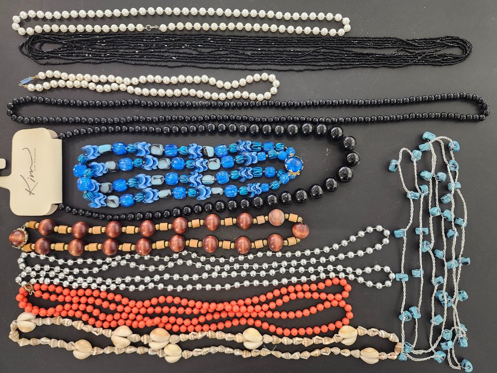 Beaded Necklaces, Faux Pearl Strands, and Shell Necklace