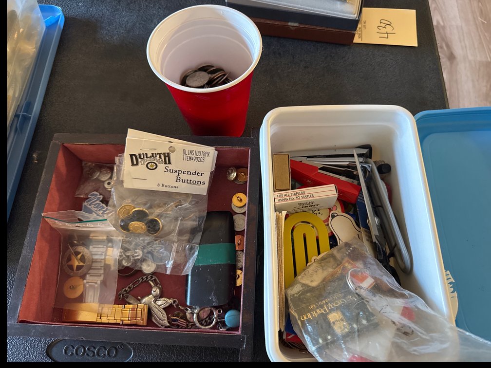 Coins, Tray, Suspender Buttons, Office Supplies