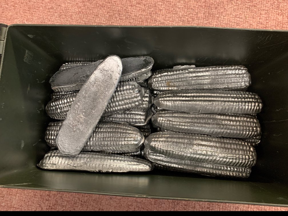 Cast Lead Corncob Ingots in  Ammunition Can