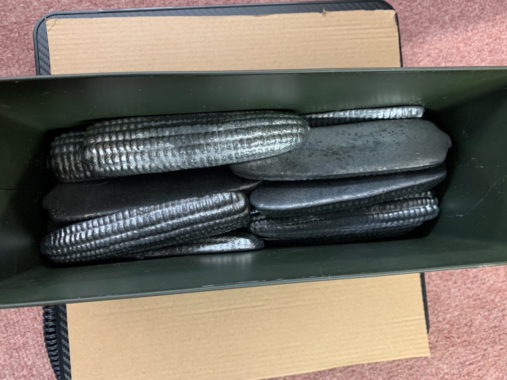Corncob-Shaped Cast Lead Ingots in Ammunition Can