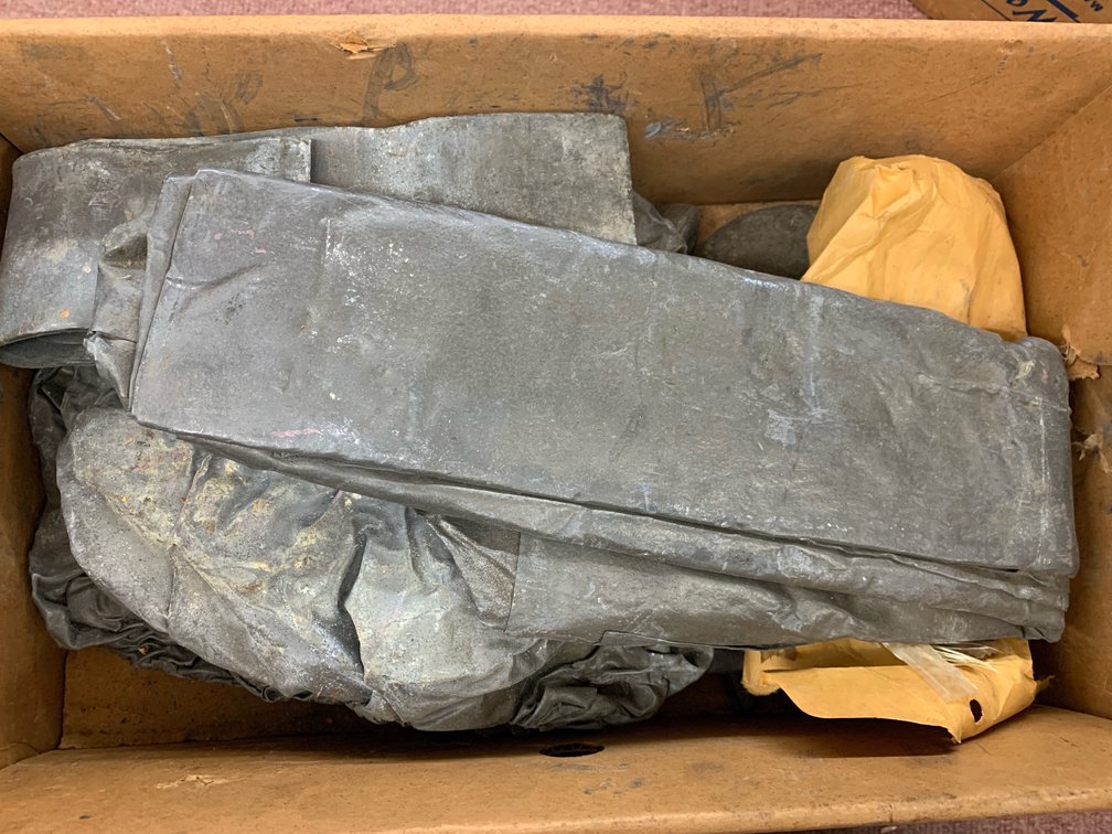 Folded Sheet Lead Scrap in Cardboard Box, 70 lb 11 oz