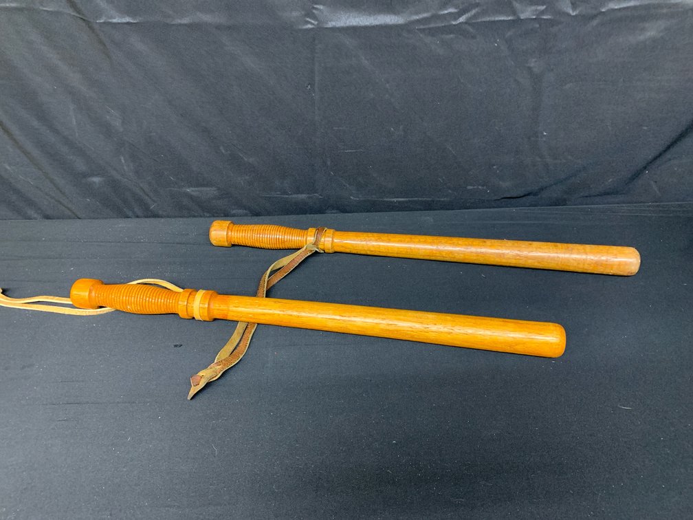 Turned Wood Batons with Leather Straps