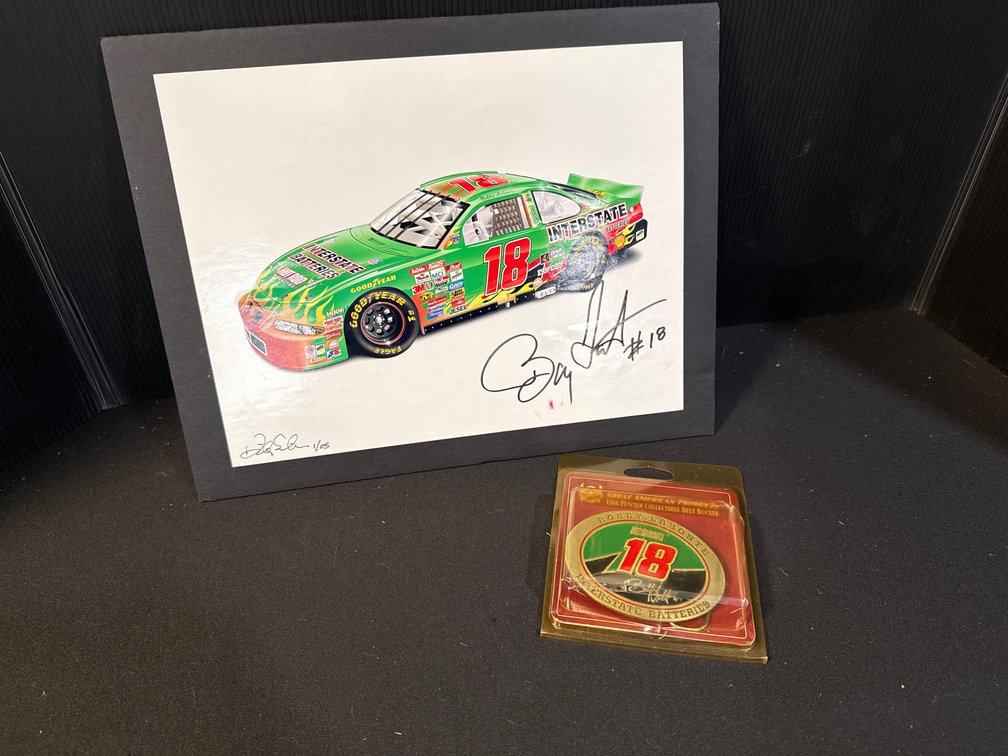 Bobby Labonte Signed Art Print and Pewter Belt Buckle