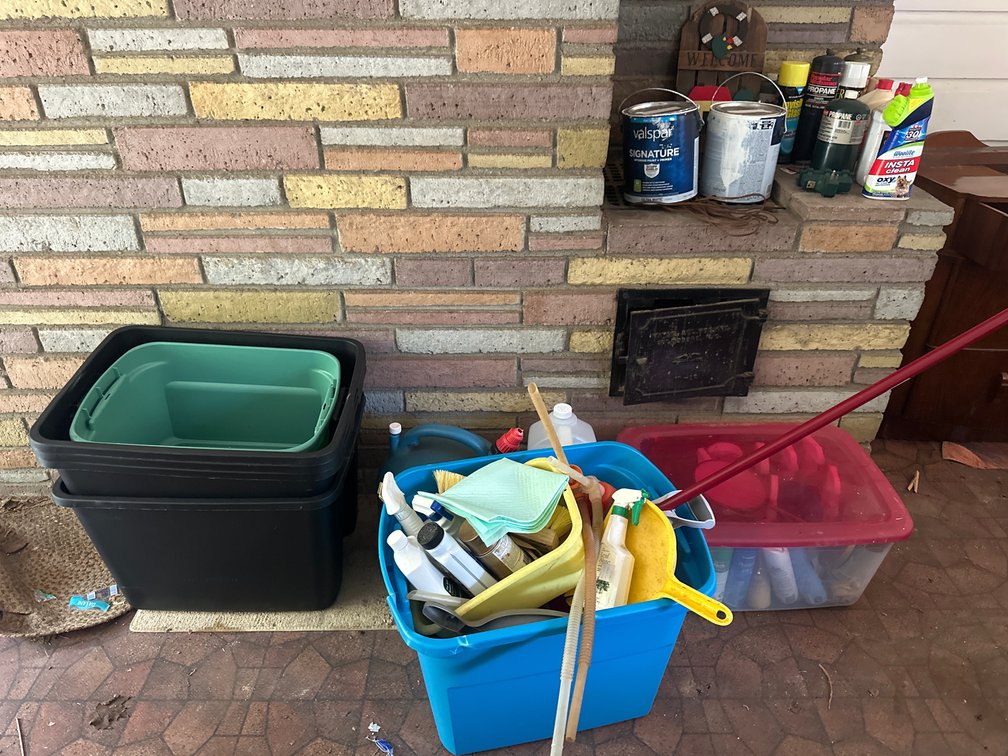 Plastic Storage Totes, Cleaning Supplies