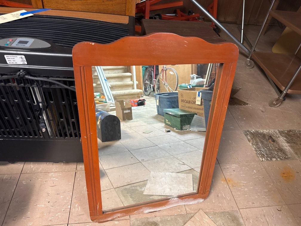 Wood-Framed Mirror with Scalloped Crest