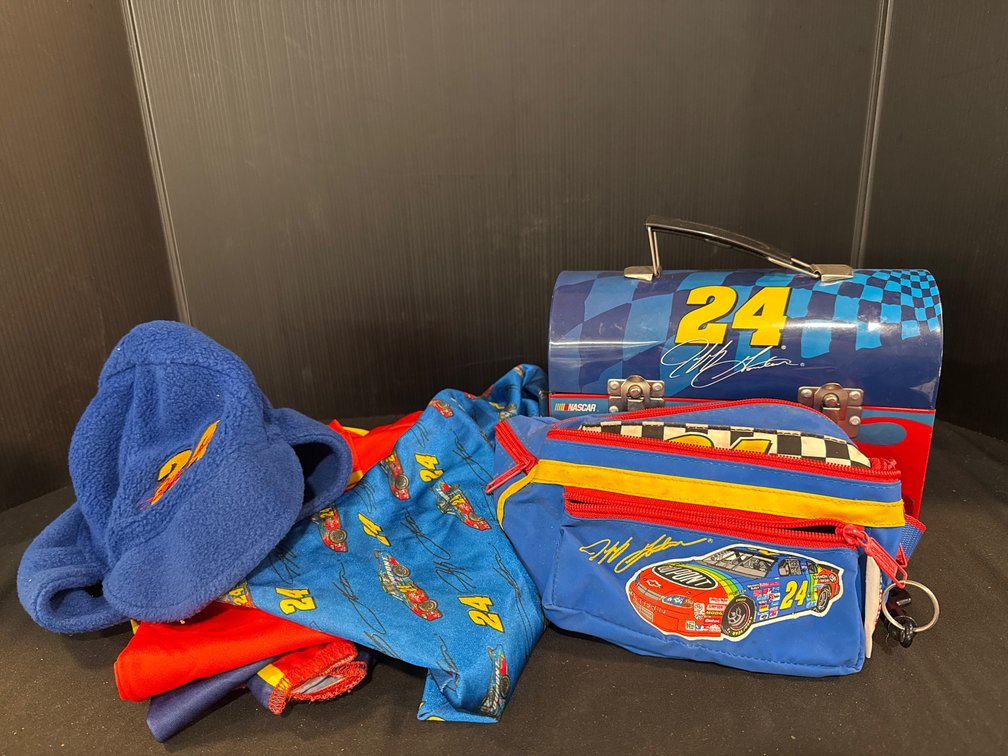 Tin Lunchbox, Waist Pack, Cap, and Racing Jumpsuit