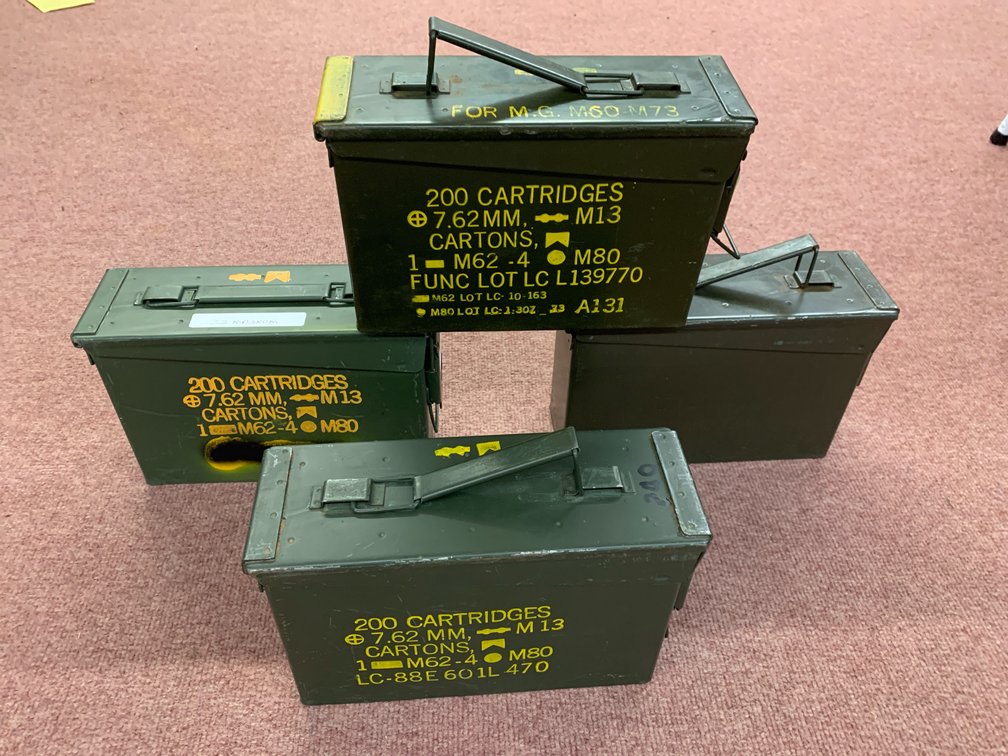 Four  Metal 7.62mm Ammunition Cans